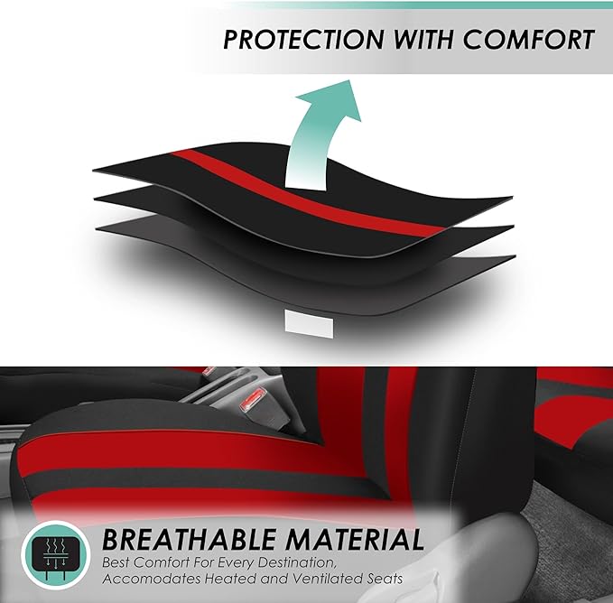 FH Group Car Seat Cover Full Set Striking Striped Car Seat Covers with Front Seat Covers and Rear Split Bench, Universal Fit 