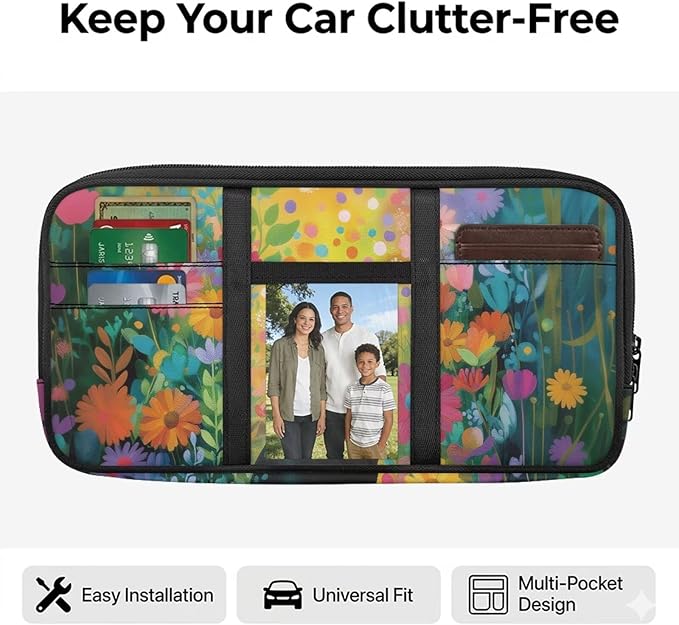 Black Cat Theme Sun Visor Organizer for Trucks,Car Essentials Tool Pack with Zipper Pockets Tactical Panel Adjustable Straps Auto Visor Storage Pouch