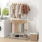 Sywhitta Double Rod Clothing Garment Rack, Rolling Coat Hanger with Bottom Mesh, Clothing Rack for Hanging Clothes, Coats, Sk