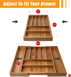 Bellsal Large Premium Acacia Wood Silverware Organizer - Expandable Utensil Drawer Organizer - 17"x19.6" Utensil Holder and C