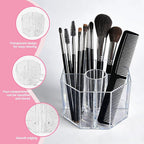 Acrylic Makeup Brush Holder, 360°Rotating Makeup Brush Organizer with 5 Grids, Clear Makeup Holder for Courtup, Bathroom Vani