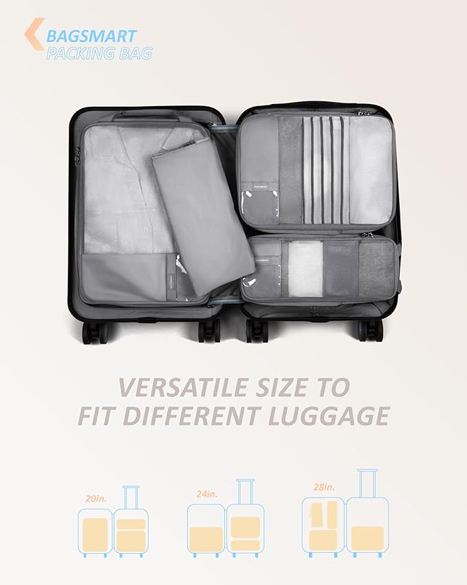 BAGSMART 6 Set /4 Set/2 Set Compression Packing Cubes for Travel, Lightweight Luggage Organizer Bags, Durable Space Saver Bag