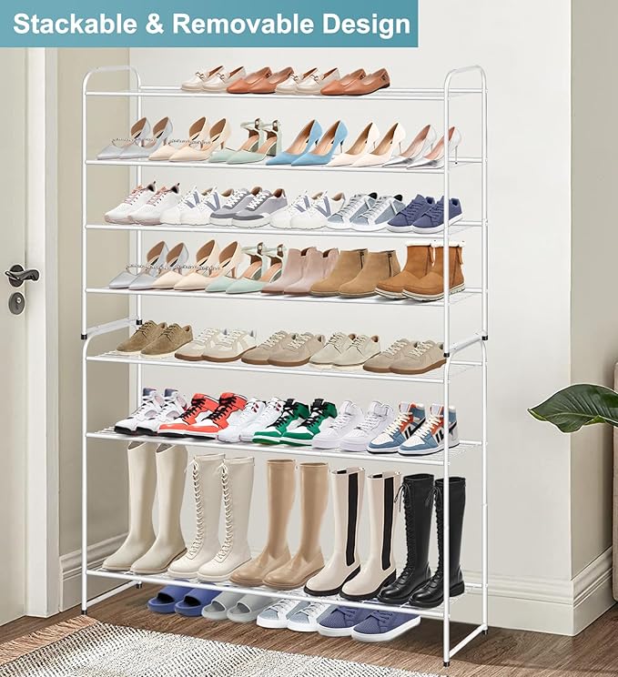 AOODA 4 Tier Long Metal Shoe Rack for Closet Wide Stackable Shoe Storage Organizer for Entryway, Bedroom, Floor, Holds 30 Pai