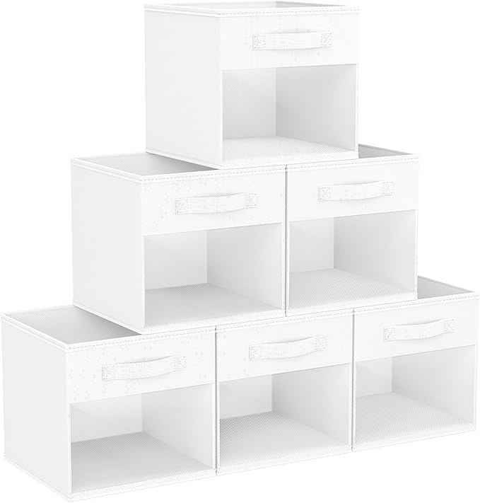 DIMJ Storage Cubes, Cube Storage Bin, 6 Pack Foldable Storage Cubes with Window, Closet Storage Boxs with Handle, 11x 11 inch
