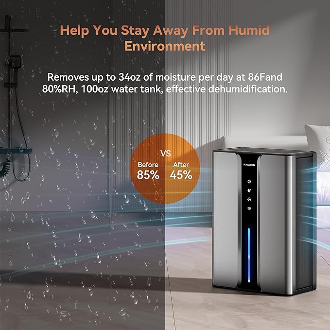 Home Dehumidifier with Drain Hose, (950 sq.ft) 95oz Quiet dehumidifier for Bathroom Bedroom, with Air Reusable Filter Indoor 