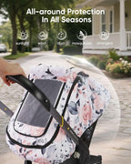 Car Seat Cover Baby Girls, Infant Car Seat Canopy Outdoor, 2 Layers with Mesh and Sun Shade Window for Summer Winter, Easy Ac