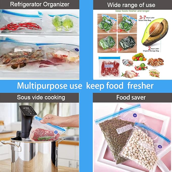 Sous Vide Bags Reusable 27Pcs, BPA Free Food Vacuum Sealer Bag, Food Storage Bags, Vacuum Zipper Bags for Sous Cooking - 20Pc