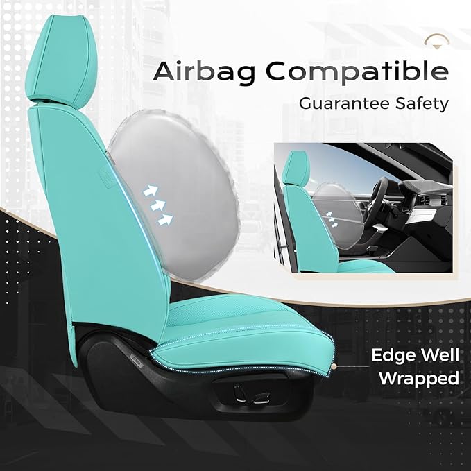 Coverado Car Seat Covers Full Set, Car Seat Protector Waterproof, Nappa Leather Car Seat Cushion, Seat Covers for Cars, Front