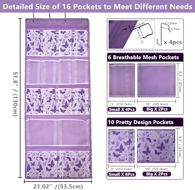 16 Pockets Over Door Hanging Storage Organizer with 4 Kinds Pouches for Shoes,Sock,Hat,Underwear,Handbag,Cosmetics,Toiletry,B