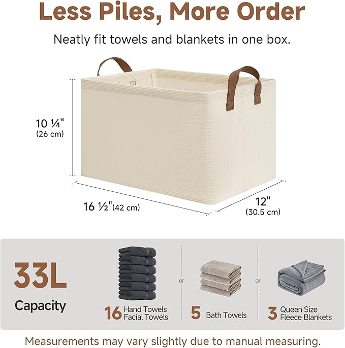 StorageWorks Storage Bins, Shelves Baskets for Organizing, Large Fabric Closet Organizers with Handles, Metal Frame, Beige-Te