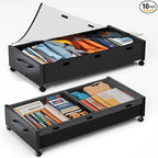 KITHELP Wooden Under Bed Storage with Wheels, 80L Extra-large Rolling Under the Bed Storage Bins 2 Pack with Removable Lid, U