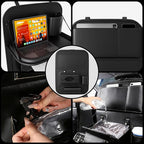 Universal Premium Leather Foldable Car Backseat Organizer with Table Tray, Car Seat Back Protector with Garbage Bag Touch Screen Pad Holder, Car Kick Mats Protector with Tissue Holder (Black)