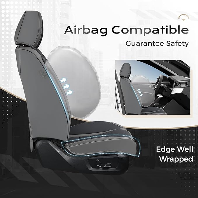 Coverado Car Seat Covers Full Set, Nappa Leather Seat Covers for Cars, Car Seat Protector Car Seat Cushion, Front and Back Se