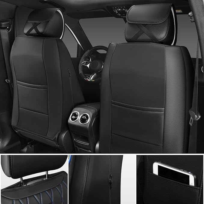 CAR PASS Luxury PU Leather Two Front Car Seat Covers, Waterproof Seat Covers Compatible with Front Seat Armrests, Airbag Comp