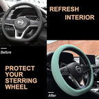 PINCTROT D Shaped Nappa Leather Steering Wheel Cover, Slim Fit No Bulk Design, One Piece Leather with Breathable Perforation,