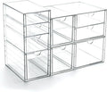 Prsildan Acrylic Drawer Makeup Organizer with 9 Drawers, Set of 3 Office Desk Organizers Accessories, Clear Stackable Storage