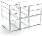 Prsildan Acrylic Drawer Makeup Organizer with 9 Drawers, Set of 3 Office Desk Organizers Accessories, Clear Stackable Storage