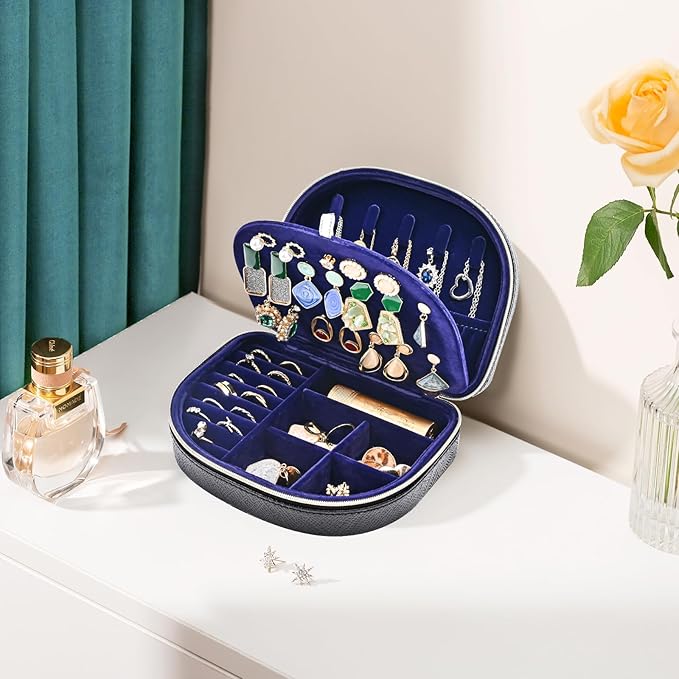 ProCase Travel Size Jewelry Box, Medium Portable Seashell-Shaped Jewelry Case, 2 Layer Mini Jewelry Organizer in PU Leather f