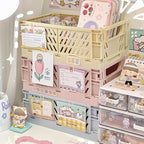 Small Pastel Plastic Storage Bins 2Pcs Foldable Pastel Crates Plastic Basket Colorful Storage Containers Baskets for Classroo