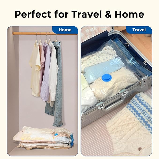ETENWOLF 4 Pack Vacuum Storage Bags with Rechargeable Wireless Pump, Vacuum Seal Bags for Clothes and Travel, Space Saver Bag