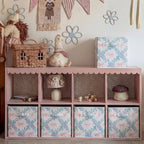Geelin 6 Pcs Blue Floral Bow Cube Storage Bins 11 Inch Blue Flower Storage Basket with Handle, Preppy Girls Organizer Basket,