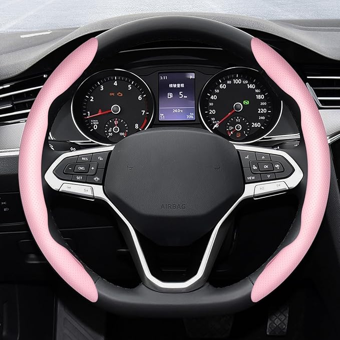 2-Piece Steering Wheel Cover, Carbon Fiber Segmented Steering Wheel Protector, Universal and Anti-Slip Durable Car Leather Pr