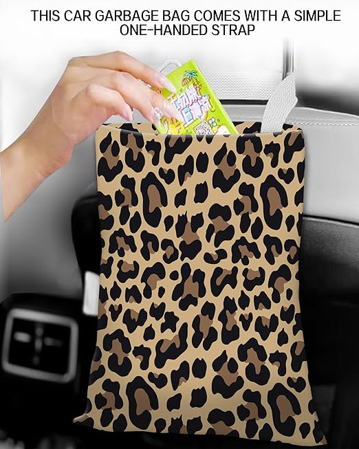 Car Trash Can, Durable Hanging Car Trash Garbage Bag, Cute Automotive Garbage Cans Organizer, Luxury Brown Leopard