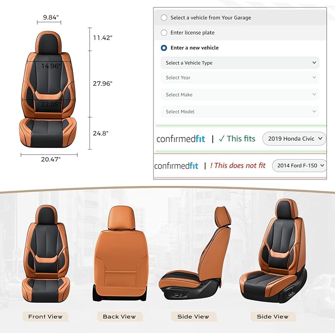 Coverado Car Seat Covers Full Set, Seat Covers for Cars, Black Car Seat Covers Front Seats and Back Car Seat Protector Waterp