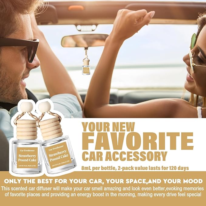 C Classy Car Air Freshener Hanging 2 Pack, Strawberry Pound Cake Essential Oil Diffuser for Cars, Cute Car Fresheners, Long-L