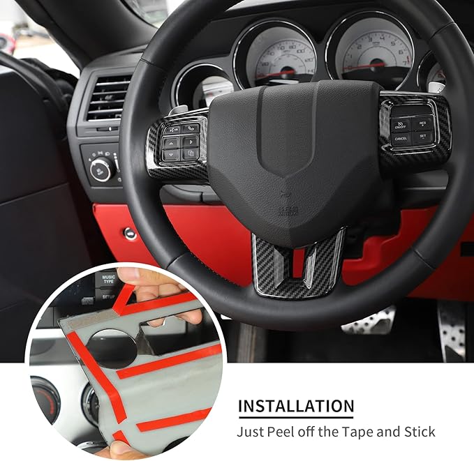 Linskip Steering Wheel Trim Compatible with Dodge Charger/Challenger/Durango/Dart 2009-2014 & Journey 2013-2022, Steering Wheel Cover for Charger Interior Accessories 3Pcs(Carbon Fiber)
