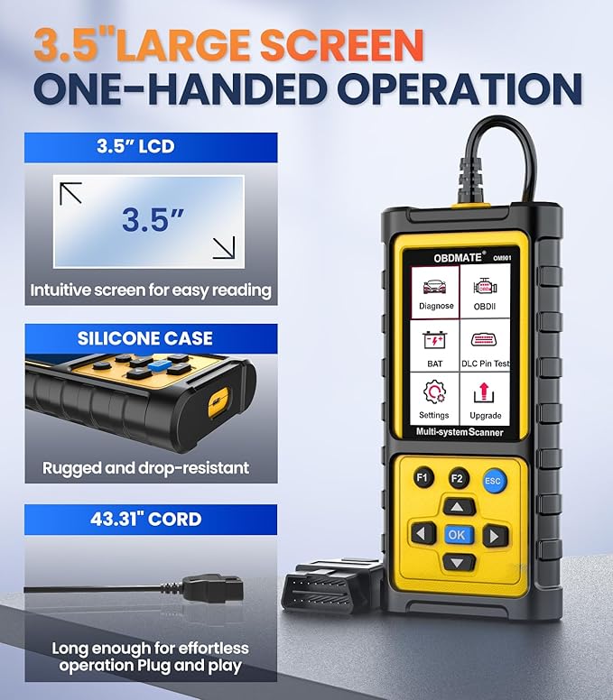 OBD2 Scanner with ABS SRS Transmission, Reset Fault Lights | Check Engine Code Reader with Full OBDII Functions | DLC Pin