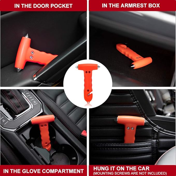 Car Safety Hammer 2-Pack, Auto Emergency Escape Hammer with Window Breaker and Seat Belt Cutter, Striking Red Emergency Escap