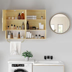 Bathroom Wall Cabinet Wood Large Wall Mounted Medicine Cabinet with 2 Doors and 4 Open Shelves Over Toilet Storage Cabinet Or
