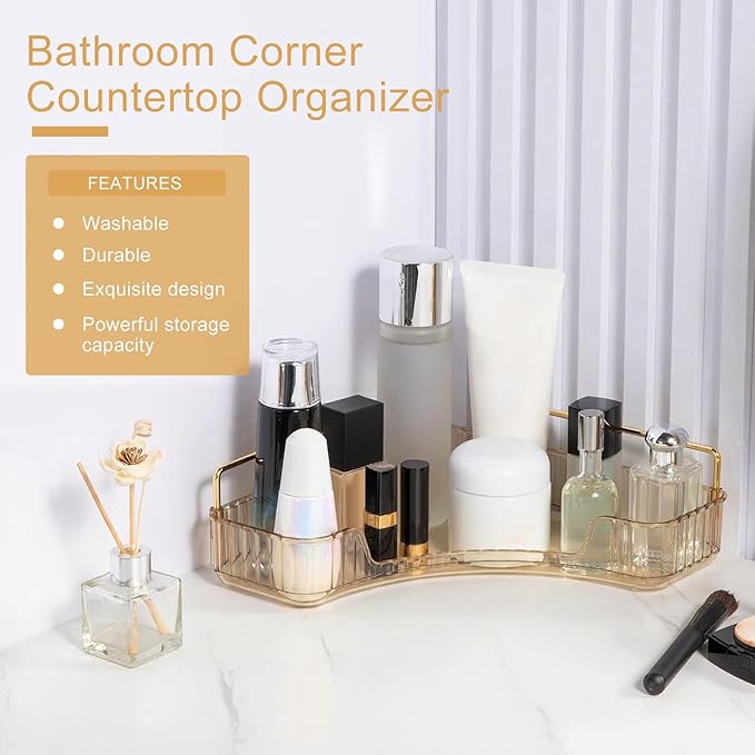 INVSSENE Corner Bathroom Countertop Organizer, Vanity Organizer Trays for Counter, Makeup Organizers, Perfume Tray, Skincare 