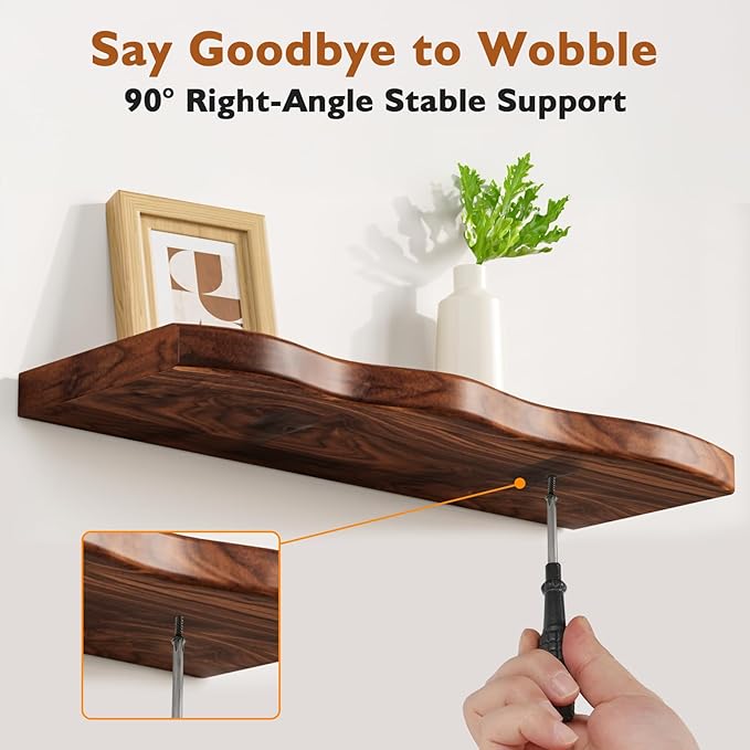Floating Shelves for Wall, 24 inch Rustic Wooden Floating Shelves, Wall-Mounted Floating Bookshelf, Hanging Shelves with Uniq