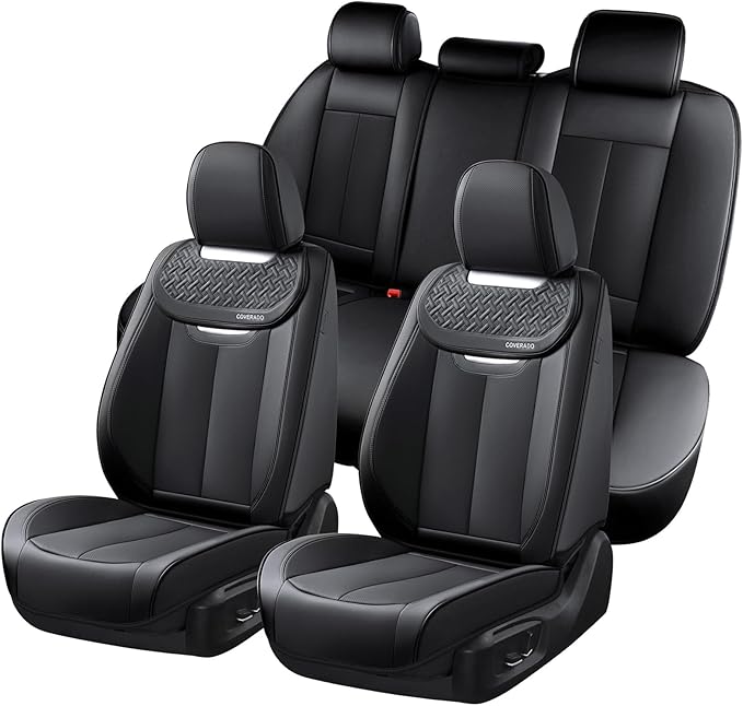 Coverado Car Seat Covers Full Set, Luxury Nappa Leather Seat Cover, Universal Seat Covers for Cars, Front and Back Waterproof