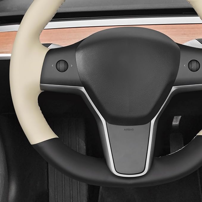 MEWANT Tesla Steering Wheel Cover - Hand Stitched for Model 3 (2017-2023) & Model Y (2020-2023) Accessories