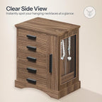 HOOBRO Jewelry Box for Women, Jewelry Organizer with Arc-Shaped Bottom, Wooden Jewelry Box, Side Transparent Window, Vertical