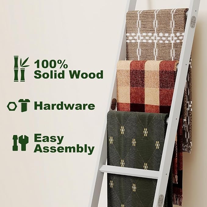 Bamboo Towel Rack 6-Tier Blanket Ladder for Living Room, Bedroom, Bathroom Space-Saving Decorative Ladder for Quilts, Towels 