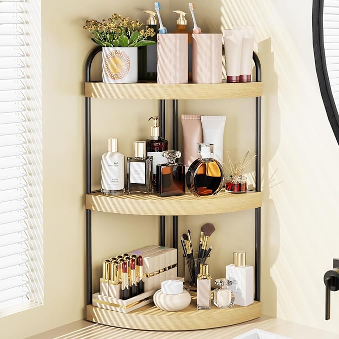Abiglifty Corner Bathroom Counter Organizer, No Drill 3-Tier Corner Shelf Bathroom Counter, Space-Saving Countertop Organizer
