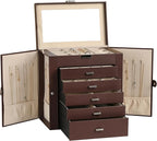 Frebeauty Large Jewelry Box,6-Tier PU Leather Jewelry Organizer,Multi-functional Storage Case with Mirror,Accessories Holder 