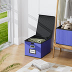 Huolewa File Organizer Box with Lid, Collapsible Leather File Folder Organizer for Office Document Storage, Filing Box with P