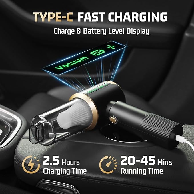 Cordless Car Vacuum Cleaner: Handheld Vacuum with 16000Pa Strong Suction, Brushless Motor & HEPA Filter, 7-in-1 Cleaning Kit,