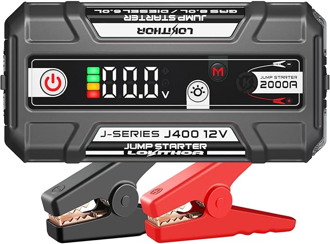 LOKITHOR J400 2000A 12V Portable Lithium Jump Starter, Car Battery Booster Pack, USB-C Powerbank Charger, and Jumper Cables