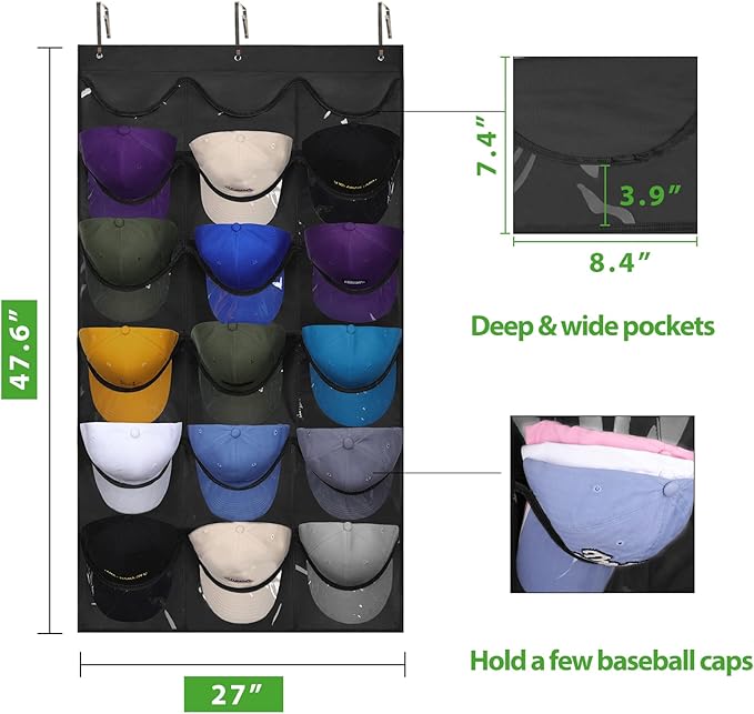 Dofilachy Hat Rack - Hat Organizer - Hat Racks for Baseball Caps, Visible Hat Holder - Baseball Hat Rack for Wall Door with 3