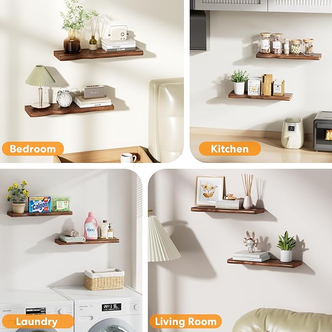 Floating Shelves for Wall Rustic Farmhouse 24 Inch Floating Shelf Wooden Shelves for Wall Mounted Live Edge Pine Shelf with U