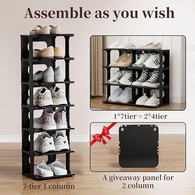 HAIXIN Vertical Narrow Tall Shoe Rack for Front Door Entrance, 7-Tier Sturdy Stackable Shoe Rack Organizer for Closet Entrywa