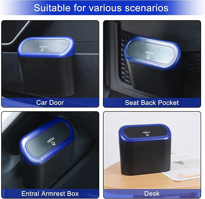 Accmor Car Trash Can with Lid, Vehicle Trash Bin Car Dustbin Garbage Organizer Holder with Trash Bag, Portable Hanging Mini Wastebasket Bin Trash Container for Auto Cars, Home, Office (Blue)