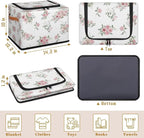 Pink Floral Flower Storage Baskets - Home Decorative Bins Collapsible Cubes with Zipper Lid, Rose Box with Handles for Living
