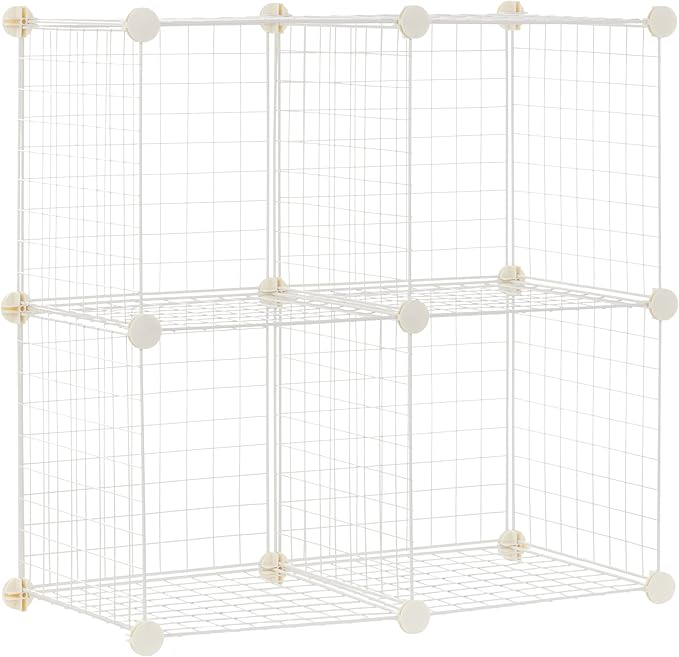 Amazon Basics 4 Cube Wire Grid Storage Organizer, Closet Organizer and Shelves, Stackable, Space-Saving, Easy to Assemble, 14